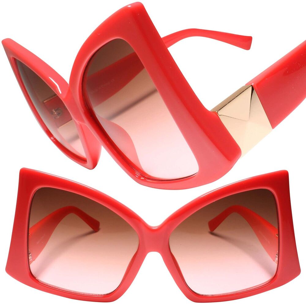 Women Oversize Square High Pointed Down Temple Fashion Red Sunglasses